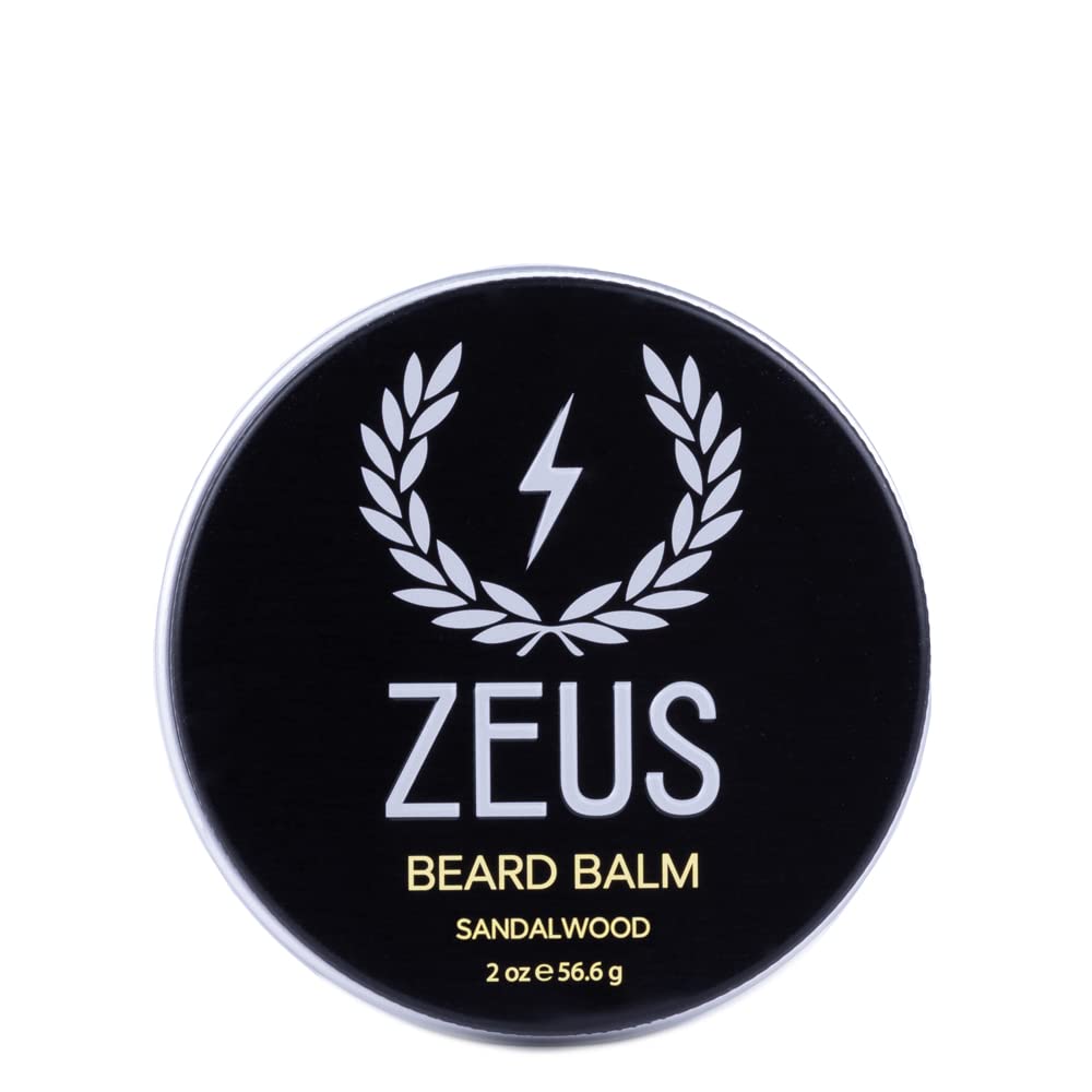 Zeus Beard Balm, Natural Beeswax & Shea Butter Balm, Softening Conditioner For Facial Hair – Made In Usa (Sandalwood) 2 Oz