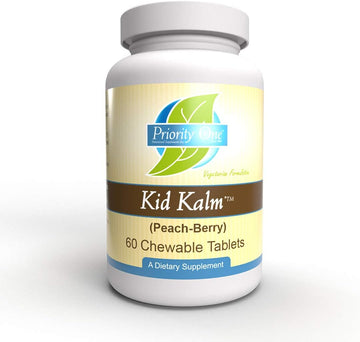 Priority One Vitamins Kid Kalm (Kinder Calm) Peach-Berry Flavor 60 Chewable Tablets - Promoting a Calm Relaxed State of Mind.* Great for Those Unable to Swallow Capsules or Tablets!