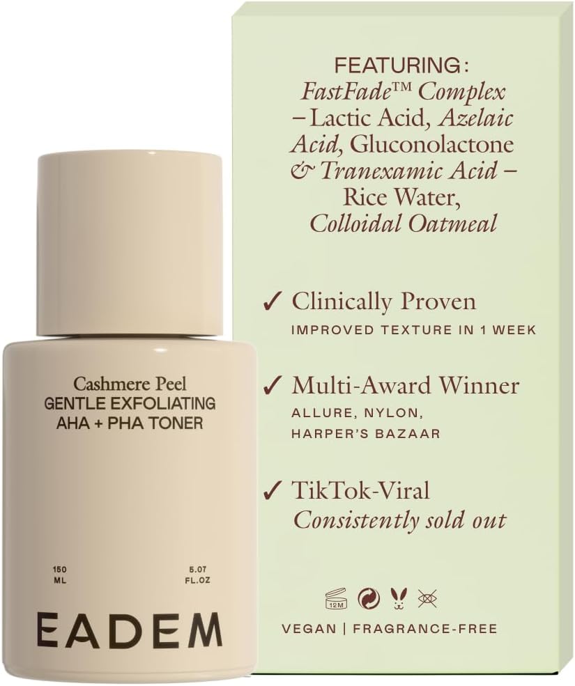 Eadem Gentle Exfoliating Aha & Pha Toner, Exfoliating Face Serum With Tranexamic Acid, Aha Exfoliant & Pore Minimizer For Face And Body, Acne Spot Serum, 5.0 Oz, Cashmere Peel