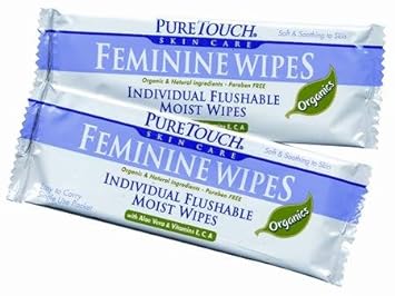 Pure Touch Feminine Wipes ORGANICS 24 Individual Flushable Moist Wipes 6 boxes 144 Single-Use-Packets : Health & Household