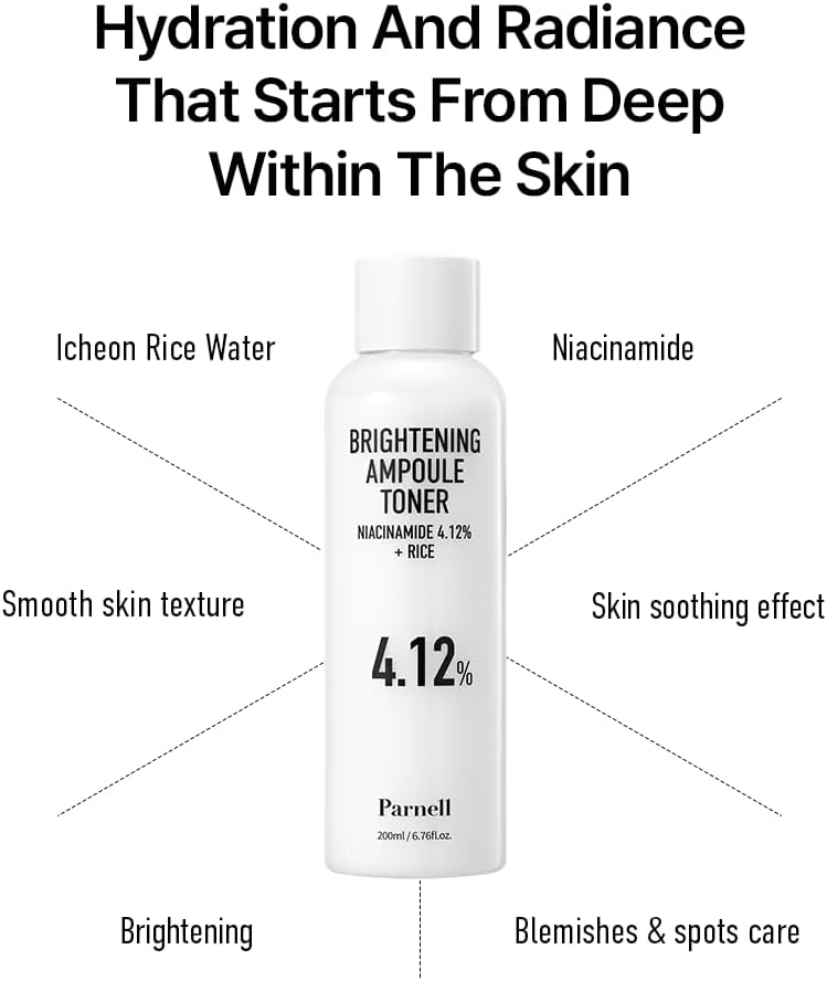 Parnell Niacinamide 4.12% | 200Ml / 6.76 Fl.Oz. | Rice Ampoule Toner, Brighting Toner, Korean Smooth Skin Texture Face, Korean Skin Care