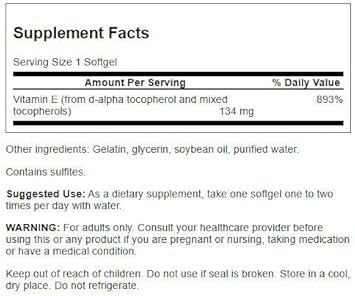 Swanson Vitamin E Mixed Tocopherols 200 Iu (134 Milligrams) 250 Sgels