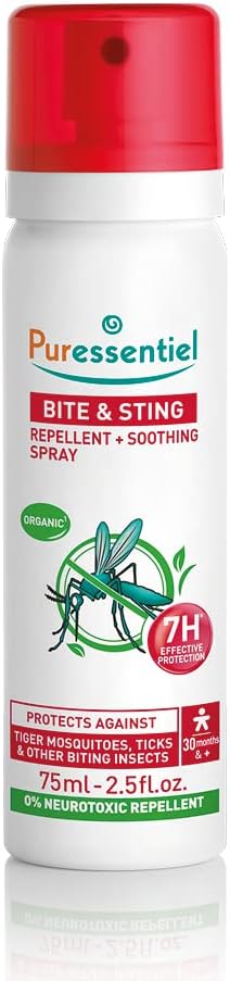 Puressentiel Bite & Sting Repellent & Soothing Spray 75 Ml – Mosquito, Insect, Fly, Tick Repellent – Effective Up To 7 Hours – 100% Plant Origin – Deet Free – Child Safe