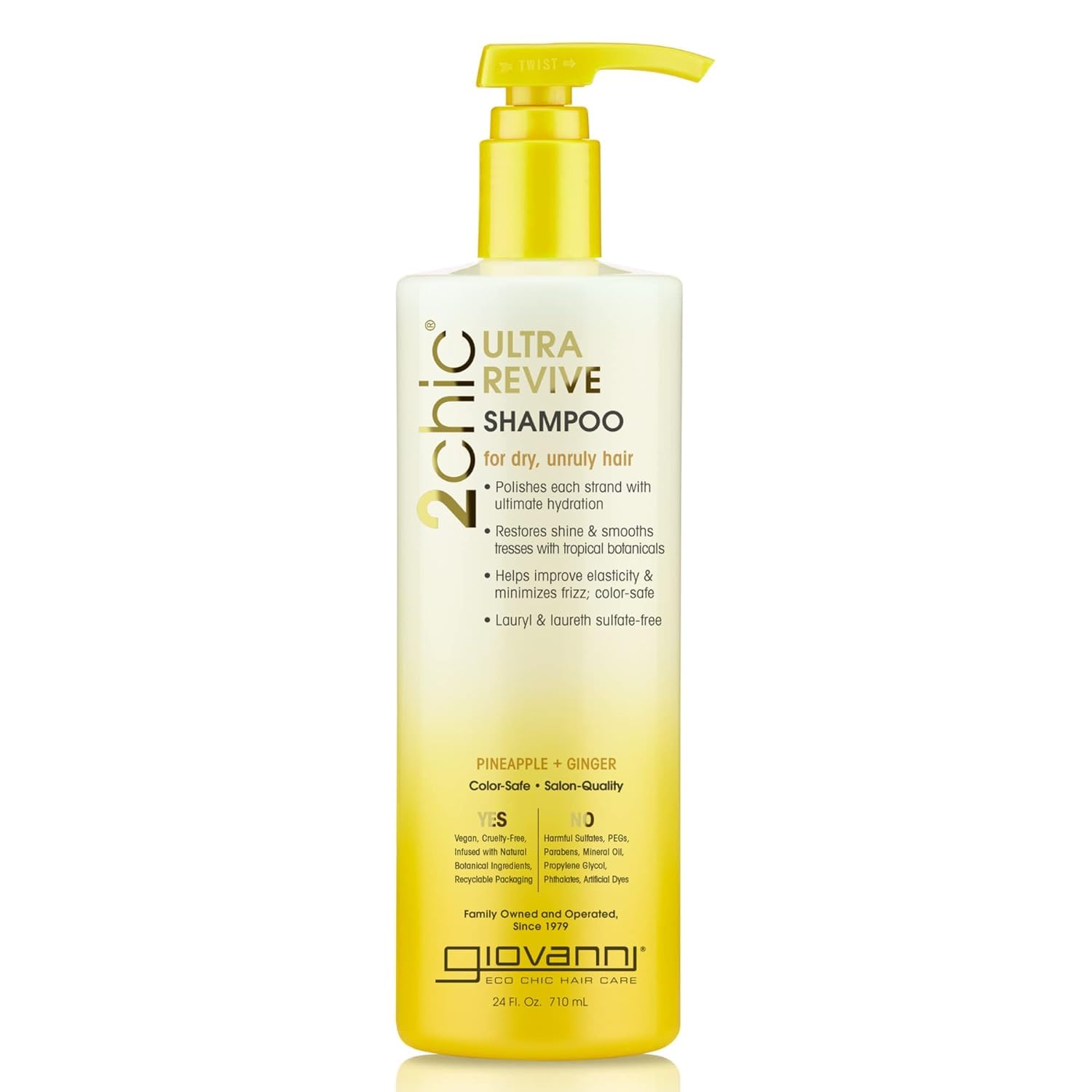 Giovanni 2Chic Ultra-Revive Shampoo - Pineapple & Ginger To Moisturize Dry Unruly Hair, Coconut, Guava, Aloe Vera, Pro-Vitamin B5, Lauryl & Laureth Sulfate Free, No Parabens, Color Safe - 24 Oz