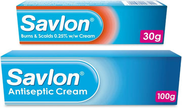 Savlon Burns & Scalds 0.25% W/W Cream (1 X 30G) & Savlon Antiseptic Cream (1 X 100G), Fast-Acting Relief, Soothing, Healing, Reduces Swelling And Discomfort, Essential First Aid Bundle (Pack Of 2)
