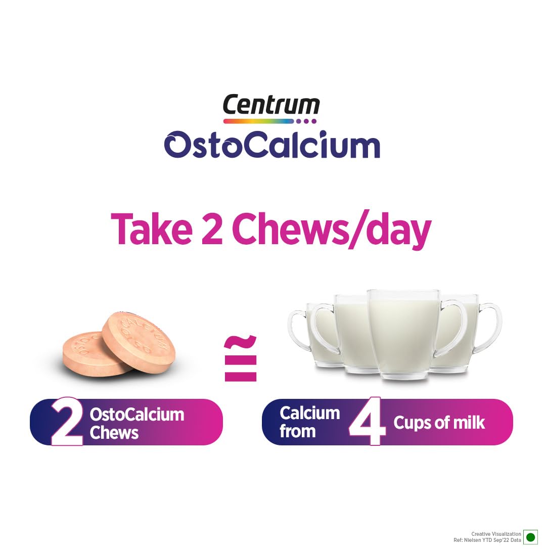 Centrum OstoCalcium Total Chewables (30s) | Vitamin D & Calcium (Veg) to support Strong Bones, Joints & Muscles | : Amazon.in: Health & Personal Care