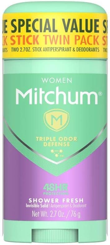 Mitchum Antiperspirant Deodorant Stick for Women, Triple Odor Defense Invisible Solid, 48 Hr Protection, Shower Fresh, 2.7 oz (pack of 2)