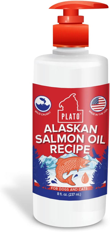 PLATO Wild Alaskan Salmon Oil Kibble Topper - Boost Dog Food with Omega 3 & 6 Fatty Acids - For Healthy Skin & Coat - 8 ounces