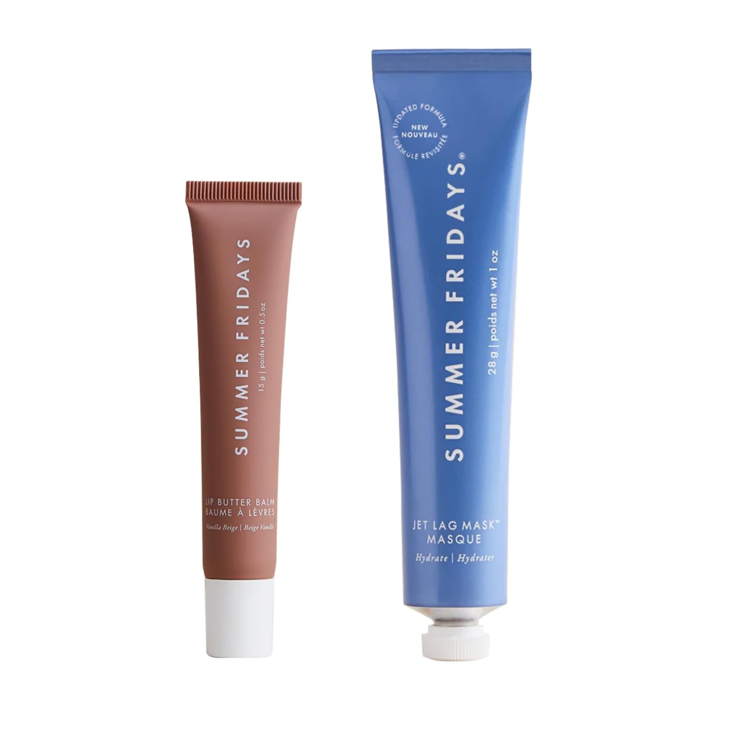 Summer Fridays Lip Butter Balm Hydrating Lip Mask - Shea Butter, Vegan - Vanilla Beige (0.5 Oz) + Jet Lag Mask Mini - Hydrating, Nourishing Face Mask With Antioxidants (1 Oz)