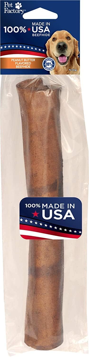 Pet Factory 100% Made In Usa Beefhide 10" Roll Dog Chew Treat - Peanut Butter Flavor, 1 Count/1 Pack
