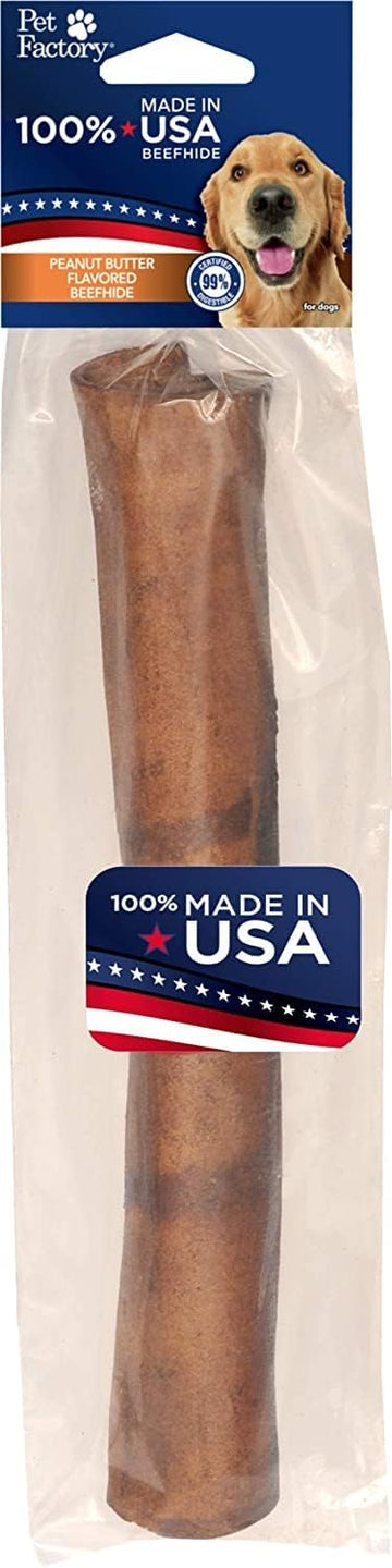 Pet Factory 100% Made In Usa Beefhide 10" Roll Dog Chew Treat - Peanut Butter Flavor, 1 Count/1 Pack