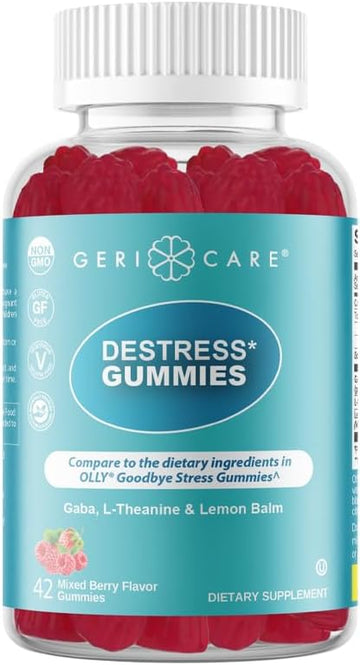 Gericare Destress Gummies With Gaba, L-Theanine & Lemon Balm – Mixed Berry Flavor – 42 Count – Supports Relaxation & Mental Clarity – Non-Gmo, Gluten-Free, Vegan