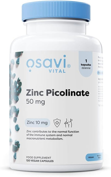 Osavi Zinc Picolinate 50Mg - 180 Vegan Capsules | Highly Absorbable Zinc For Immune Support, Cognitive Function, Metabolism, And Healthy Skin | 100% Daily Requirement In One Capsule