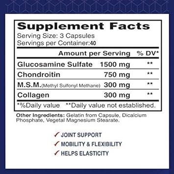 Alflexil Premium Glucosamine & Chondroitin Nutritional Supplement - Healthy Joint, Bone & Knee Support - Rich In MSM & Collagen - Organic natural Ingredients - Made In USA - 120 Capsules