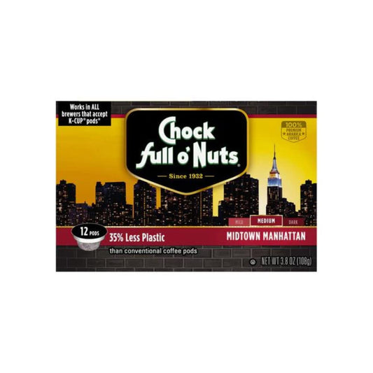 Chock Full o’Nuts Midtown Manhattan Roast, Medium Roast K-Cups – Compatible with Keurig Pods K-Cup Brewers (3 Packs of 24 Single- Serve Cups)