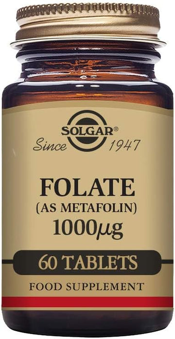 Solgar Folate 1000 Mcg - 60 Tablets - 1000 Mcg Bio-Active Metafolin - Vegan, Gluten Free, Dairy Free, Kosher - 60 Servings