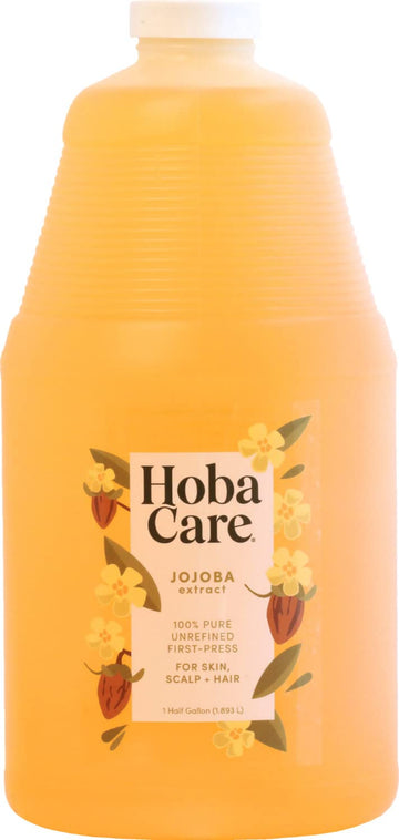 Hobacare Jojoba Oil - 100% Pure, Unrefined Jojoba Oil For Skin & Nails - Moisturizing Body Oil & Face Moisturizer For Dry Skin - Natural Jojoba Oil For Hair & Beard Care (64 Fl Oz)