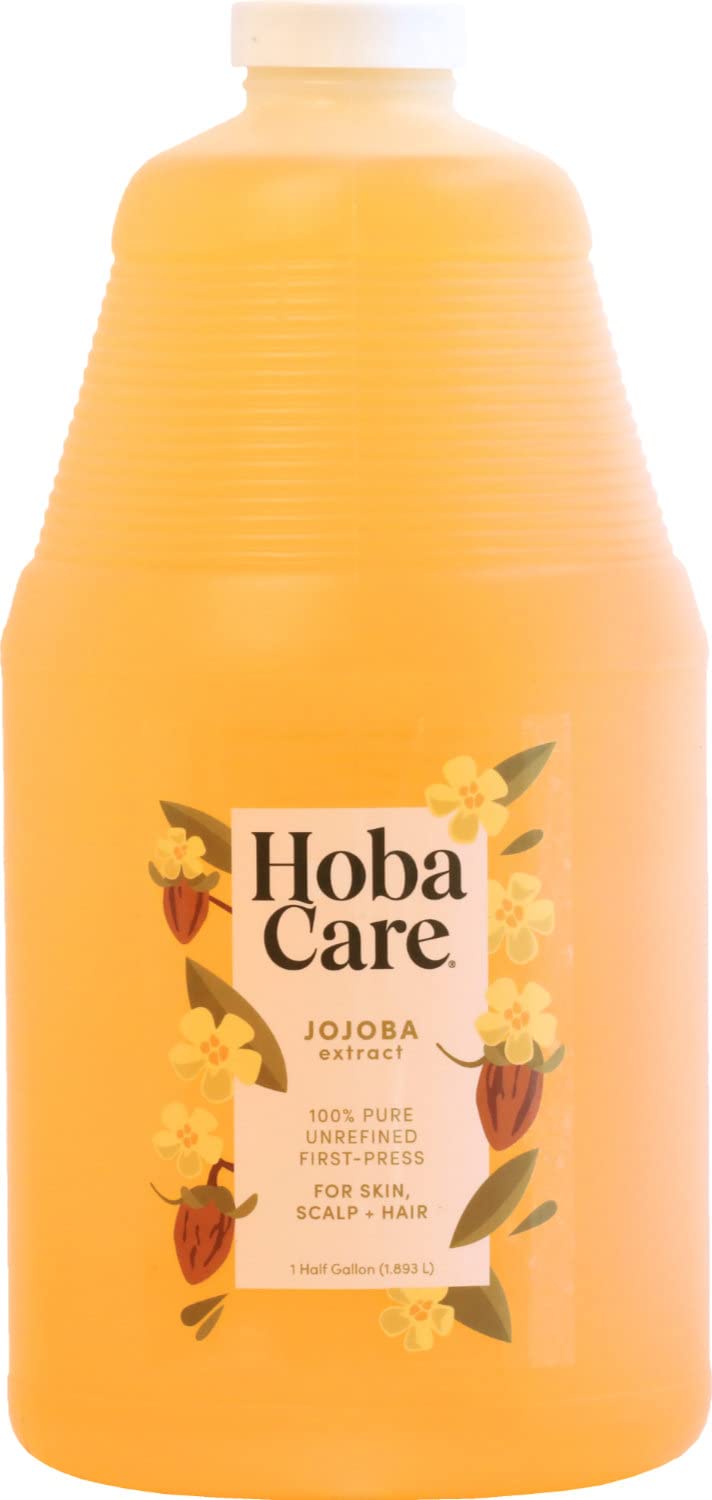 Hobacare Organic Jojoba Oil - 100% Pure, Unrefined Jojoba Oil For Skin & Nails - Moisturizing Body Oil & Face Moisturizer For Dry Skin - Natural Jojoba Oil For Hair & Beard Care (64 Fl Oz)
