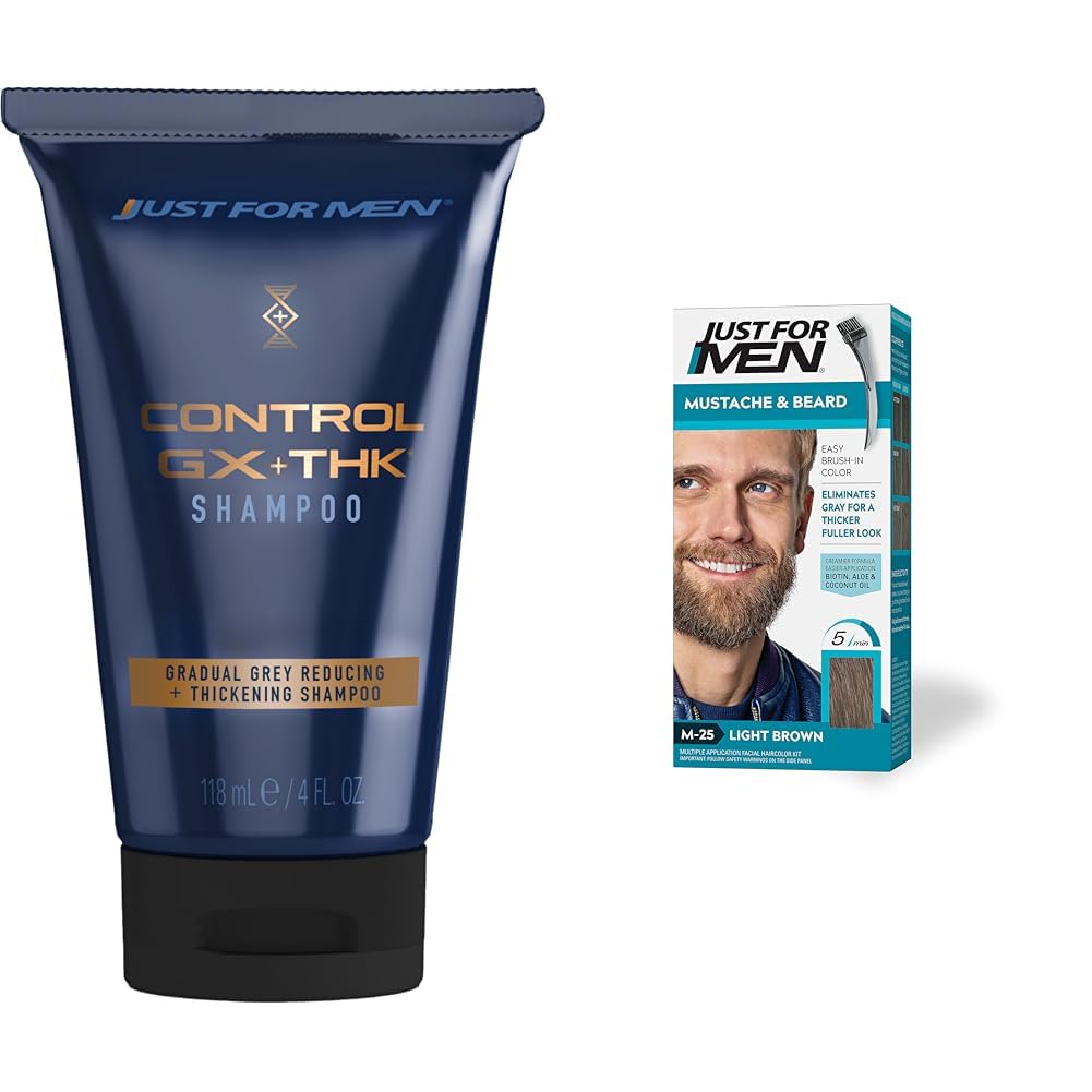 Just for Men Control GX + THK Grey Reducing and Thickening Shampoo, 4 oz (Pack of 1) Mustache & Beard, Light Brown, M-25, Pack of 1 : Beauty & Personal Care