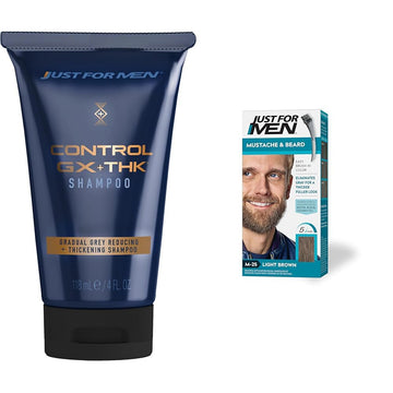 Just for Men Control GX + THK Grey Reducing and Thickening Shampoo, 4 oz (Pack of 1) Mustache & Beard, Light Brown, M-25, Pack of 1 : Beauty & Personal Care