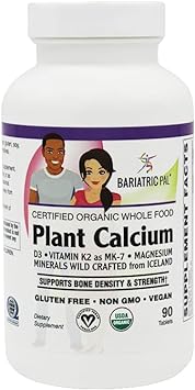 BariatricPal Calcium 1,000 mg Tablets with Magnesium, D3, and K2 - Certified Organic Whole Food & Certified Vegan! (90 Tablets)