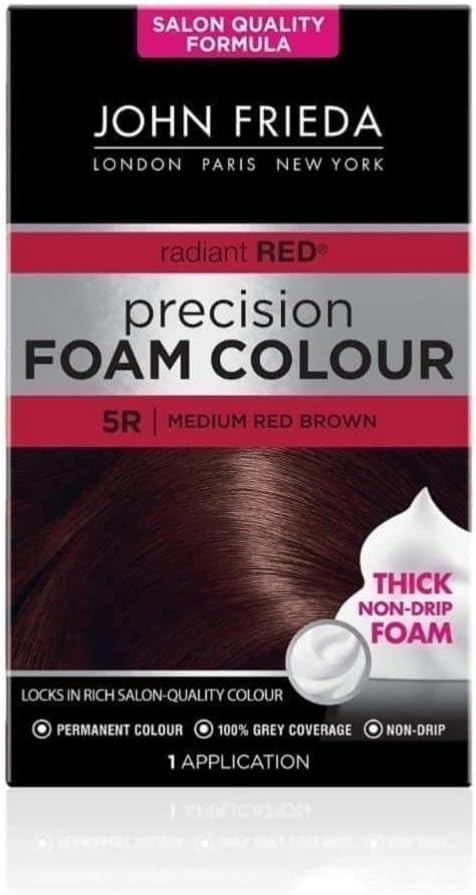 John Frieda Precision Foam Colour 5R, Salon-Finish Medium Red Brown Hair Dye, Permanent Red Brown Hair Colour, 100% Grey Coverage : Amazon.co.uk: Beauty
