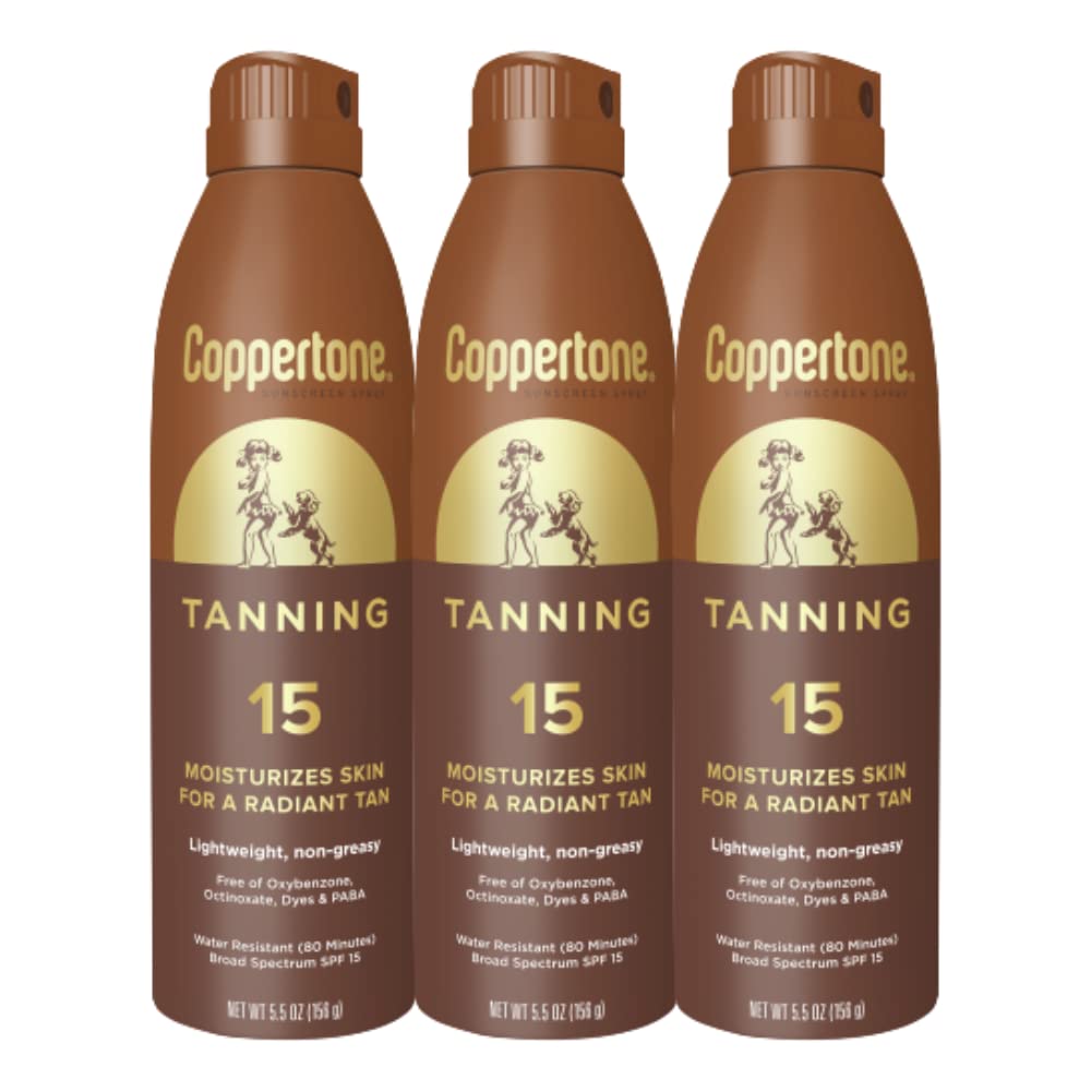 Coppertone Tanning Sunscreen Spray, SPF 15 Broad Spectrum Tanning Sunscreen, Water Resistant Sunscreen, 5.5 Oz, Pack of 3