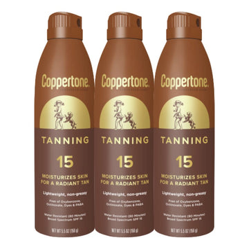 Coppertone Tanning Sunscreen Spray, Spf 15 Broad Spectrum Tanning Sunscreen, Water Resistant Sunscreen, 5.5 Oz, Pack Of 3