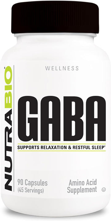 NutraBio 100% Pure GABA Supplement (Gamma-Aminobutyric Acid), 500mg - May Help with Healthy Sleep and Relaxation, 90 Capsules
