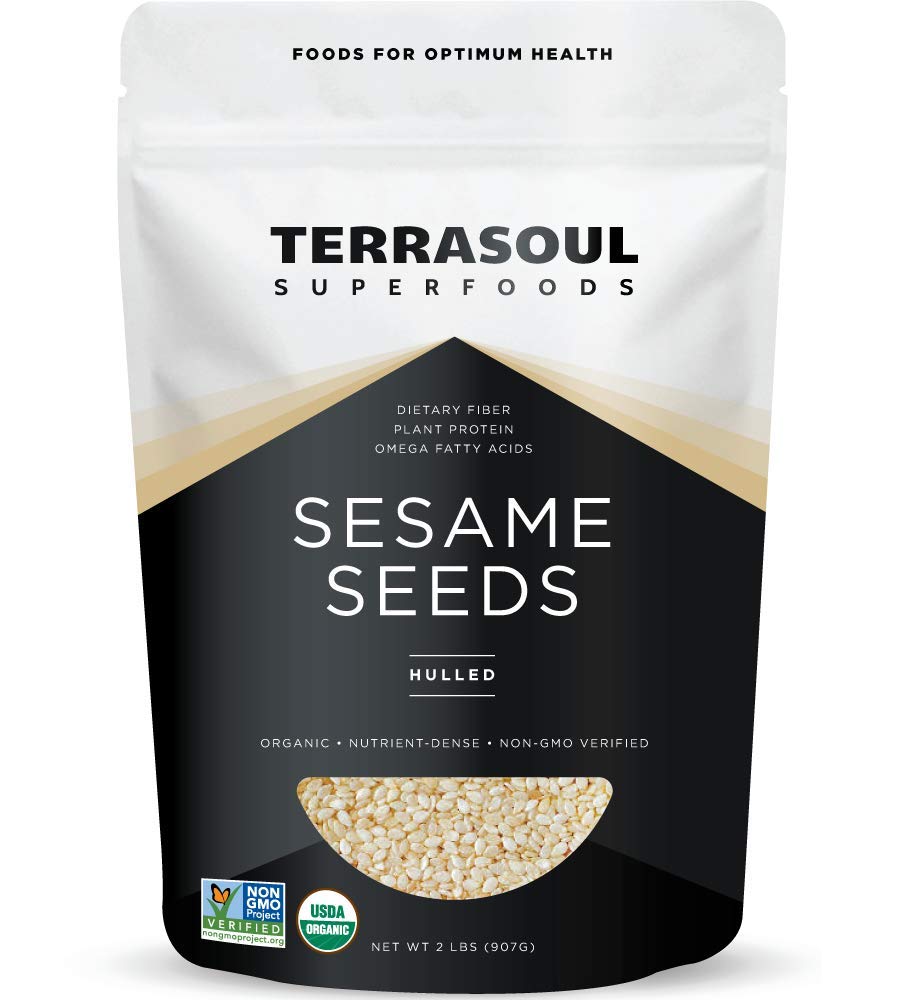 Terrasoul Superfoods Organic Hulled Sesame Seeds, 2 Lbs - Perfect For Tahini | Gluten-Free | Raw