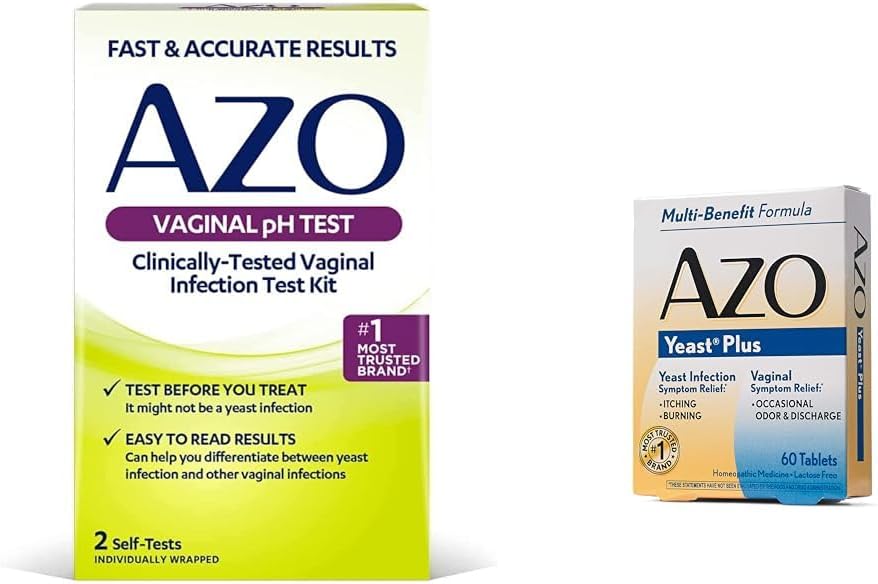 AZO Vaginal pH Test Kit and Yeast Infection Relief Tablets, Clinically-Tested Infection Test Kit with 60 Yeast Infection & Vaginal Symptom Relief Tablets : Health & Household