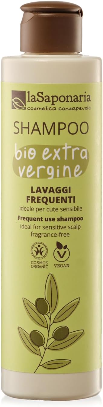 La Saponaria Extra Virgin Olive Oil Shampoo, Sensitive Skin, Easily Irritated Scalp, Fragrance Free, Natural, Vegan, Cruelty-Free, Bio Plastic, Organic, 200Ml