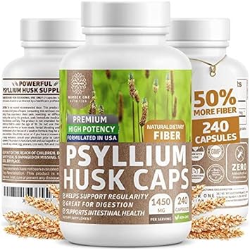 N1N Premium Psyllium Husk Capsules [All Natural,1450 Mg] Powerful Soluble Fiber Supplement To Support Regularity And Digestive Health, 240 Caps