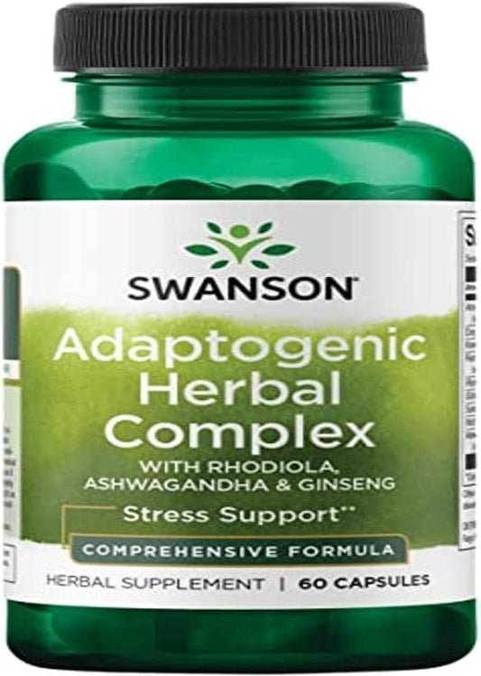 Swanson Rhodiola Ashwagandha Ginseng Complex Mood Energy Immune Function Nervous System Stress Support Adaptogen Herb Supplement 60 Capsules