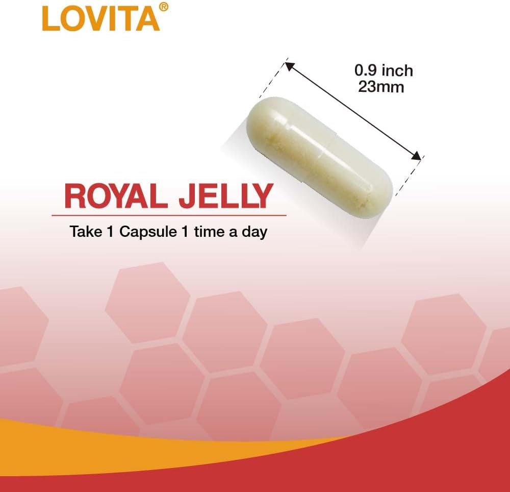 Lovita Royal Jelly 333 Mg, 3:1 Concentrate, With 20Mg 10-Hda, Natural Source Super Food, Supports Skin Health & Energy Production, 60 Capsules : Health & Household