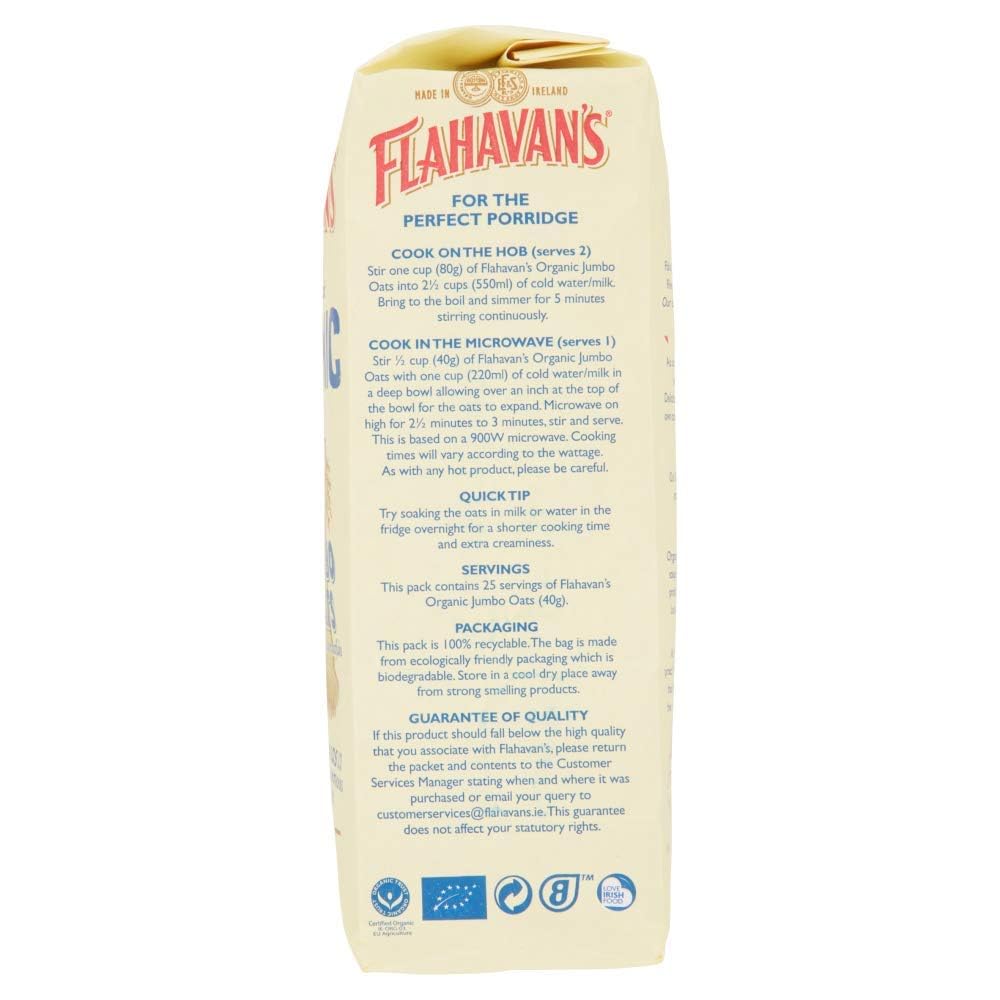 Flahavan'S Organic Porridge Oats | 100% Wholegrain Rolled Oats | Trusted For Over 200 Years | Product Of Ireland | 2.2 Lbs (1Kg) : Grocery & Gourmet Food