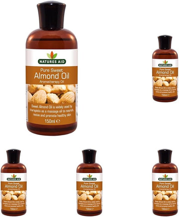 Natures Aid Almond Oil, Pure, Sweet Almond Oil, Massage Oil, Suited To Dry, Sensitive Skin, 150 Ml (Pack Of 5)
