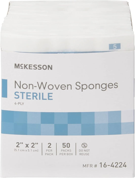 Mckesson Non-Woven Sponges, Sterile, 4-Ply, Polyester/Rayon, 2 In X 2 In, 2 Per Pack, 1500 Packs, 3000 Total