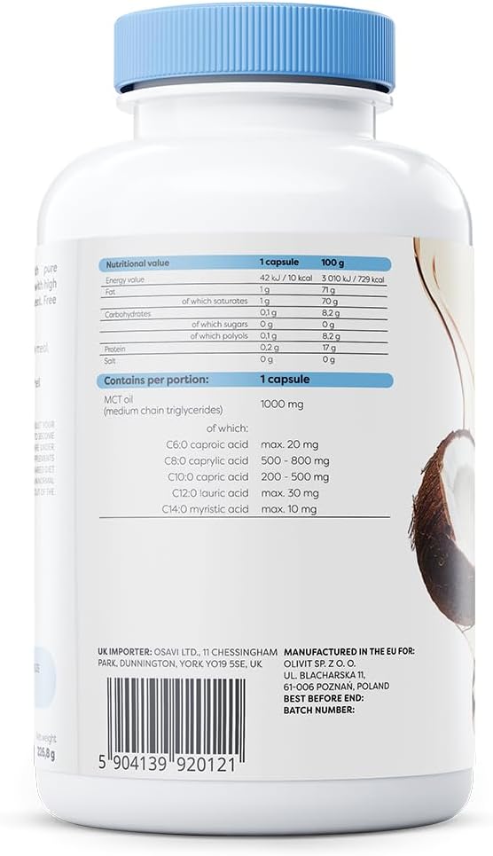 Osavi MCT Oil 1000mg – 180 Softgels | High Concentration of Caprylic (C8) and Capric (C10) Acids | 100% Coconut Oil, Palm Oil Free | Eco–Friendly BioPET Packaging : Amazon.co.uk: Health & Personal Care