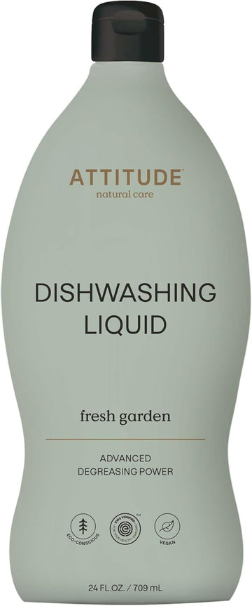 Attitude Dishwashing Liquid, Ewg Verified, Vegan Dish Soap, Plant Based, Naturally Derived Products, Fresh Garden, 24 Fl Oz