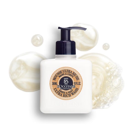 L'Occitane Shea Hands & Body Ultra Rich Wash: Cleanse, Soften, Gentle Foaming Cream, Classic Shea Scent, Prevent Dryness, With 5% Shea Butter, Refill Available