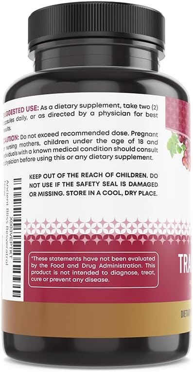 Ancient Bliss Resveratrol Powerful Antioxidant Supplement With Green Tea, Grape Seed Extract For Healthy Aging For Men & Women : Health & Household