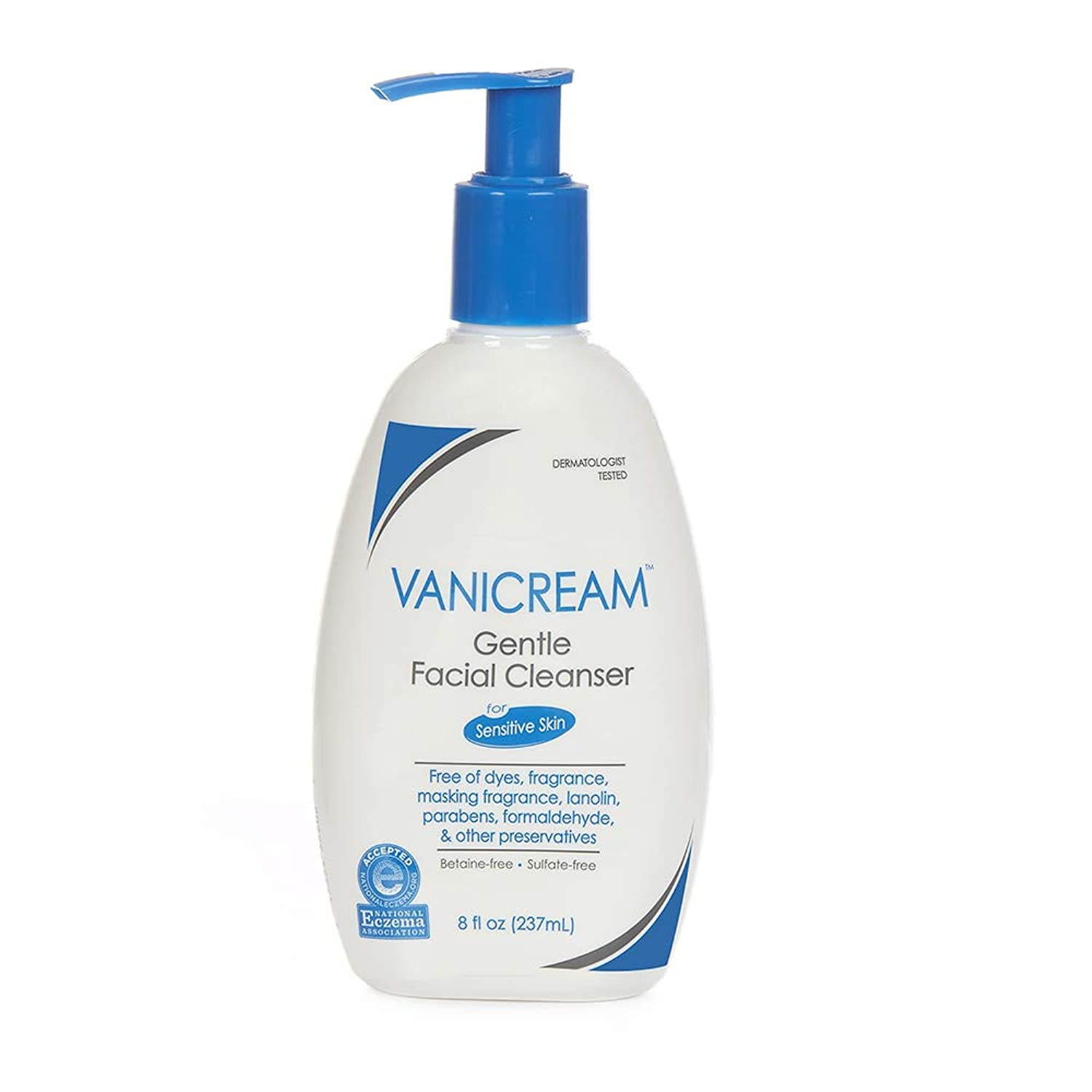 Vanicream Gentle Facial Cleanser For Sensitive Skin With Pump Dispenser - Dye Free, Fragrance Free, Preservative Free - Oil Free And Non Comedogenic - Dermatologist Tested - 8 Ounce