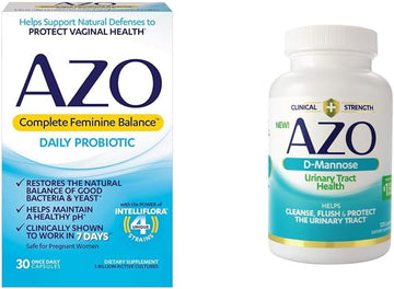 Azo Complete Feminine Balance Daily Probiotics For Women, Clinically Proven & D Mannose Urinary Tract Health, Cleanse, Flush & Protect The Urinary Tract