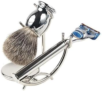 Parker’S Luxurious 3-Piece Shave Set With Gillette Fusion 5-Blade Cartrdige Compatible Razor Handle, Badger Brush & Deluxe Stand