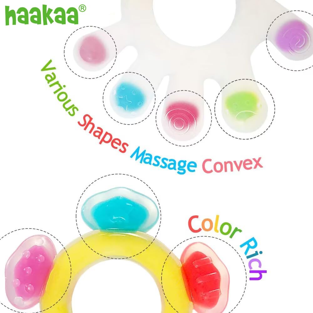 Haakaa Silicone Teether Combo - Baby Freezer Teething Toy - Soft Cold Teether - Soothe Teething Pain & Itching Gums - Perfect Size - Palm & Ferris Wheel Shape for 3M+ Babies BPA Free - 2 pk : Baby