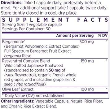 NAOMI BergAmore Plus Resveratrol, Award-Winning Cardiologist Developed, Clinically Shown to Support Normal Cholesterol & Healthy Cellular Function, Citrus Bergamot & 7 Key Polyphenols, 30-Day Supply