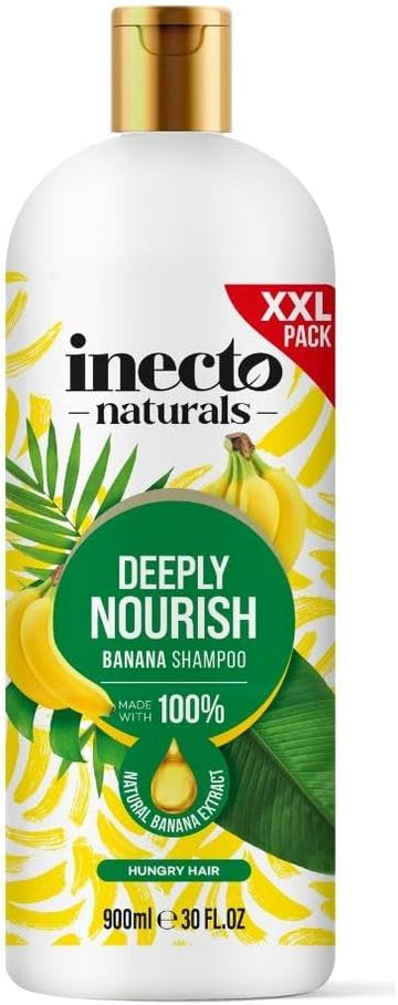 Inecto Natural Banana Shampoo 900Ml, Super-Creamy Infused With 100% Natural Banana Extract, Deeply Nourish, Hungry Hair
