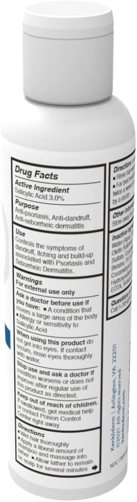 Kenkoderm Psoriasis Shampoo With 3% Salicylic Acid, 4 Oz, 4 Bottles, Therapeutic Seborrheic Dermatitis & Anti Dandruff Shampoo, Dermatologist Developed For Itchy, Dry Scalp, Fragrance & Color Free
