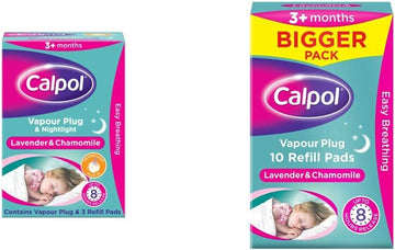 Calpol Vapour Plug Nightlight Lavender Chamomile 3+ Months (Orange Light), Plug And 3 Refills & Vapour Xl Refill Pads, 10 Count (Pack Of 1)